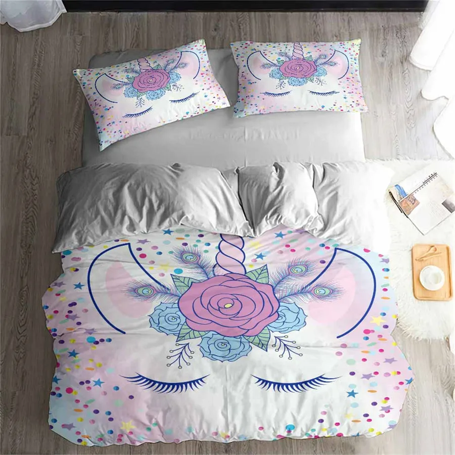 

HELENGILI 3D Bedding Set Unicorn Print Duvet Cover Set Lifelike Bedclothes with Pillowcase Bed Set Home Textiles #DJS-26