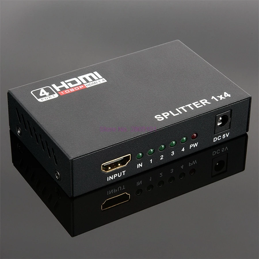 

dhl or fedex 100pcs 1 in 4 out HDMI Splitter 1X4 4 Port Hdmi Hub Repeater Amplifier 1.4 3D 1080p With Power Supply
