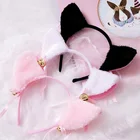 Красивые маскарадные костюмы для косплея кошачьих ушей на Хэллоуин, повязка на голову с бантом и колокольчиком для вечерние в стиле аниме