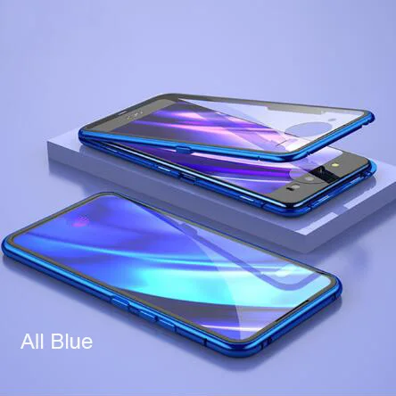 All blue Двойное магнитное закаленное стекло металлический каркас чехол для телефона для samsung Galaxy Note 8, 9, 10, S8 S9 S10 5G S10E M10 M20 M30 A80 плюс - Цвет: All blue