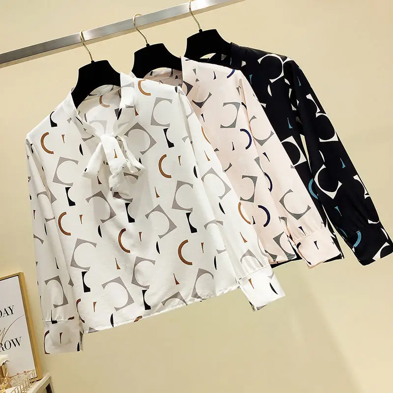 

Chiffon Shirt Women 's Spring and Autumn 2021 New Fashionable All -Matching Fashion Print Top Elegant Long-Sleeved Women 's Shir