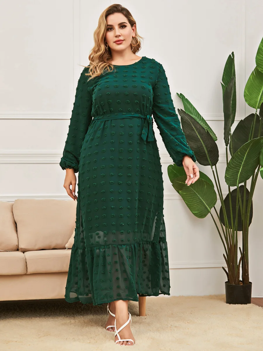 Женское элегантное платье размера плюс длинная юбка с круглым вырезом и длинным - Фото №1