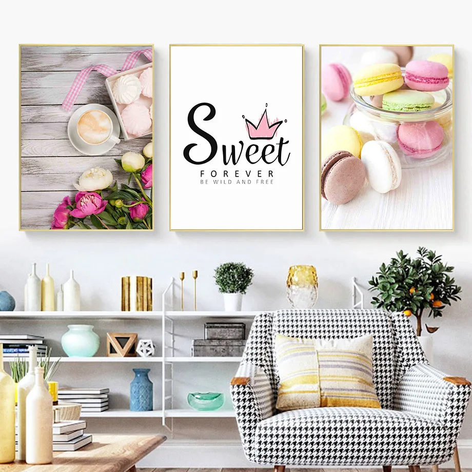 Макарон конус Кофе Торт черника цветок настенная Картина на холсте