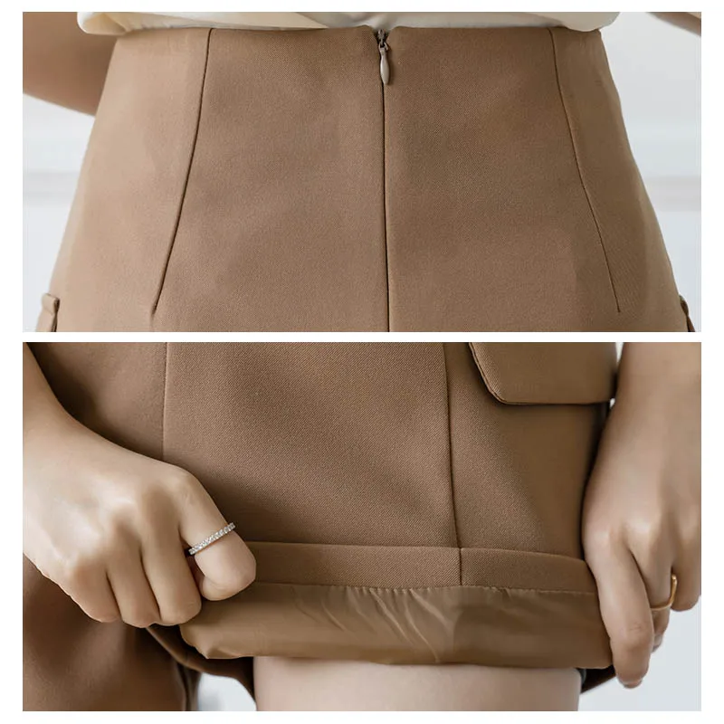 

Fashion Summer Shorts Women Double Breasted Fake Pockets Elegant High Waist Shorts Female 2021 Fall Wide Leg Ladies Suit Trouser
