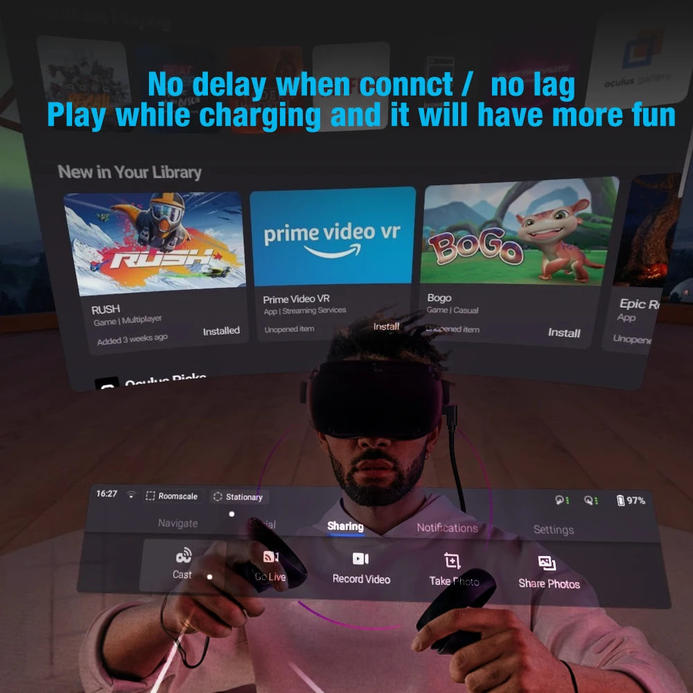 Кабель виртуальной реальности 16 футов 5 м для гарнитуры Oculus кабель Quest 2 и Link Type-C