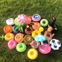 24 styles mini fruit shape inflatable water swimming pool drink cup stand holder float toy coasters for beverage beer bottle