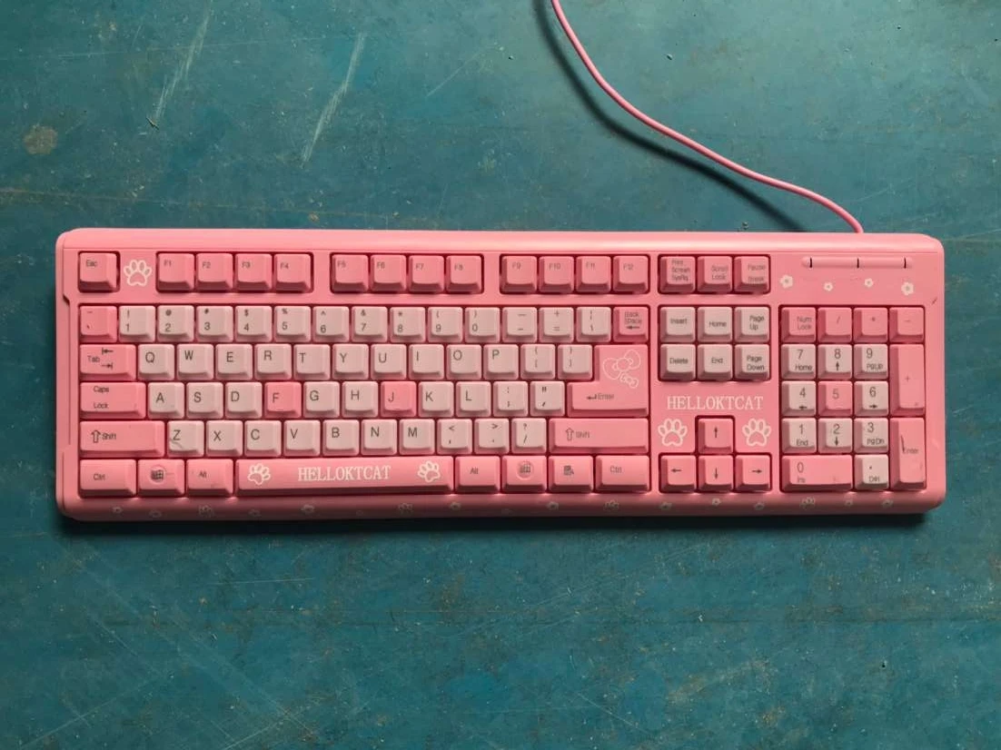 Новая износостойкая проводная клавиатура с 104 клавишами розового цвета