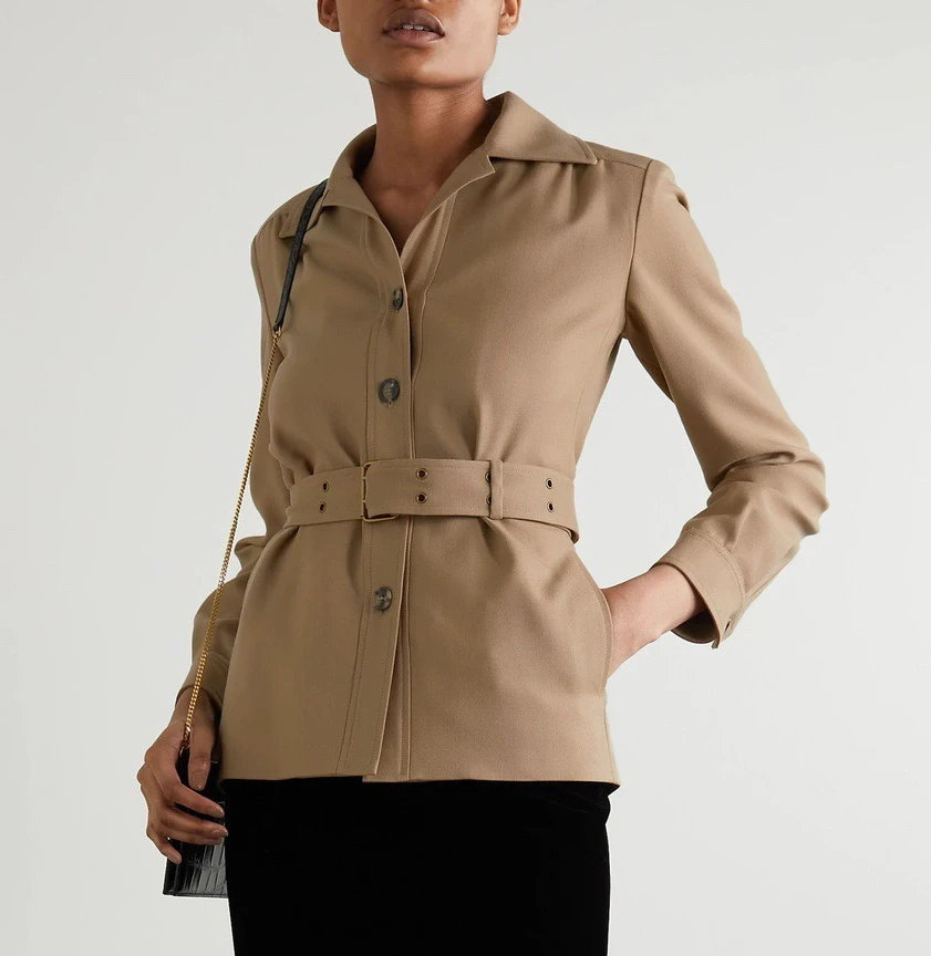 

Designer Clothes Fashion Twill Wool with Belt Jacket Women