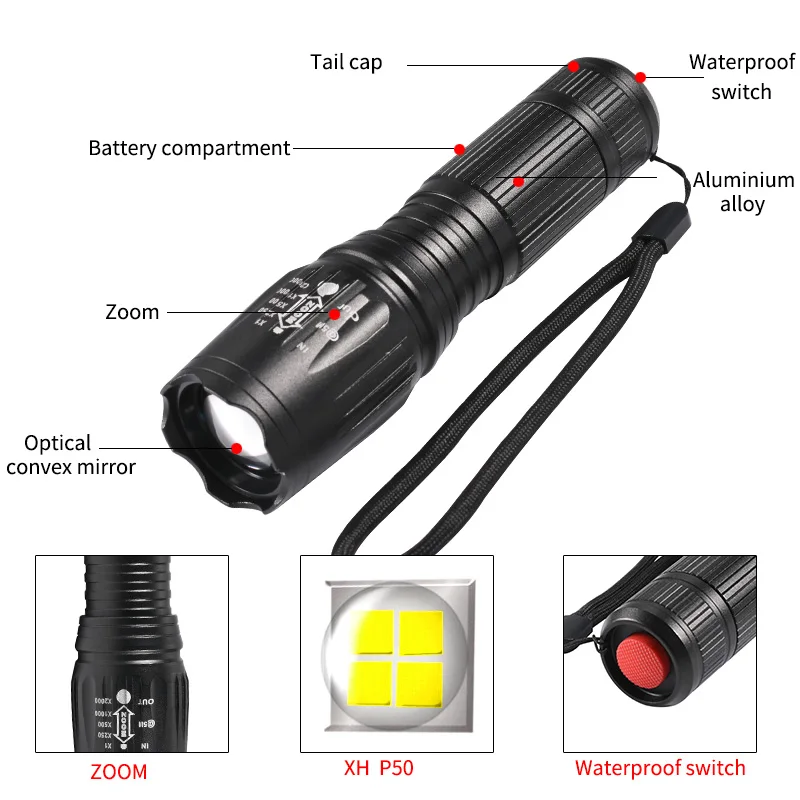 Супер яркий светодиодный фонарь XHP50 Zoom Power 5 режимов работы 18650 или 22650 аккумулятор