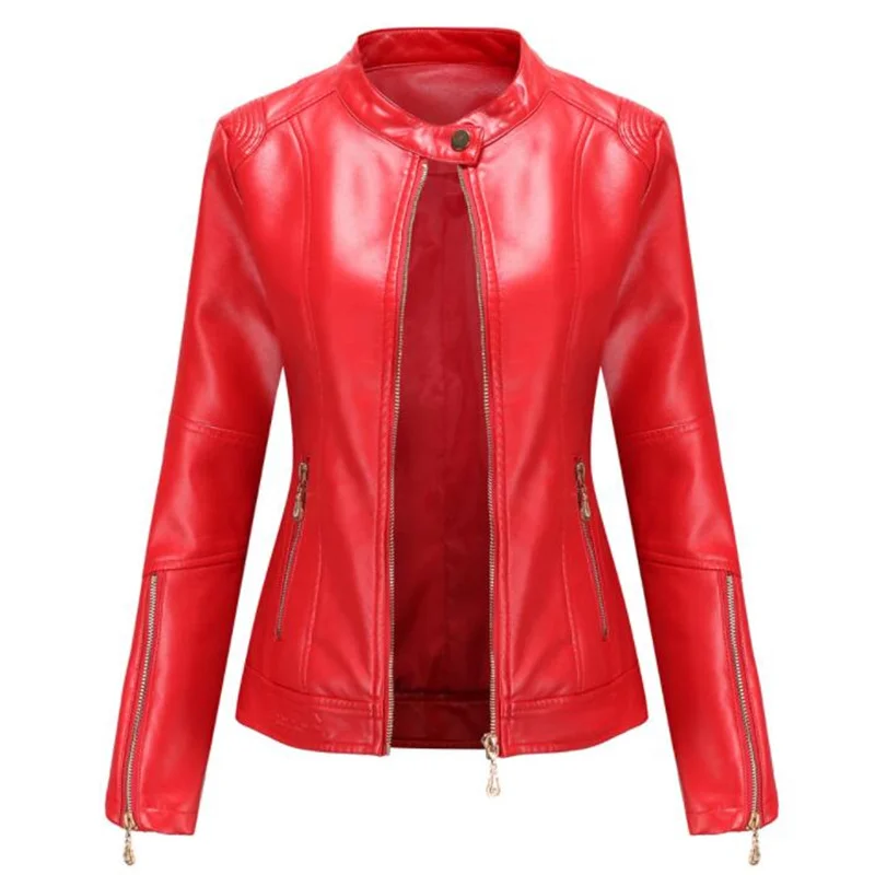 New fashion women's leather jacket PU short coats stand collar spring and autumn thin clothes chaqueta mujer veste femme red