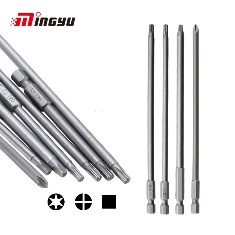 

10pcs 150mm Extra Long Square Phillips Torx Screwdriver Bit Set 1/4" Shank Magnetic PH T20 Electric Bits For Power Tool