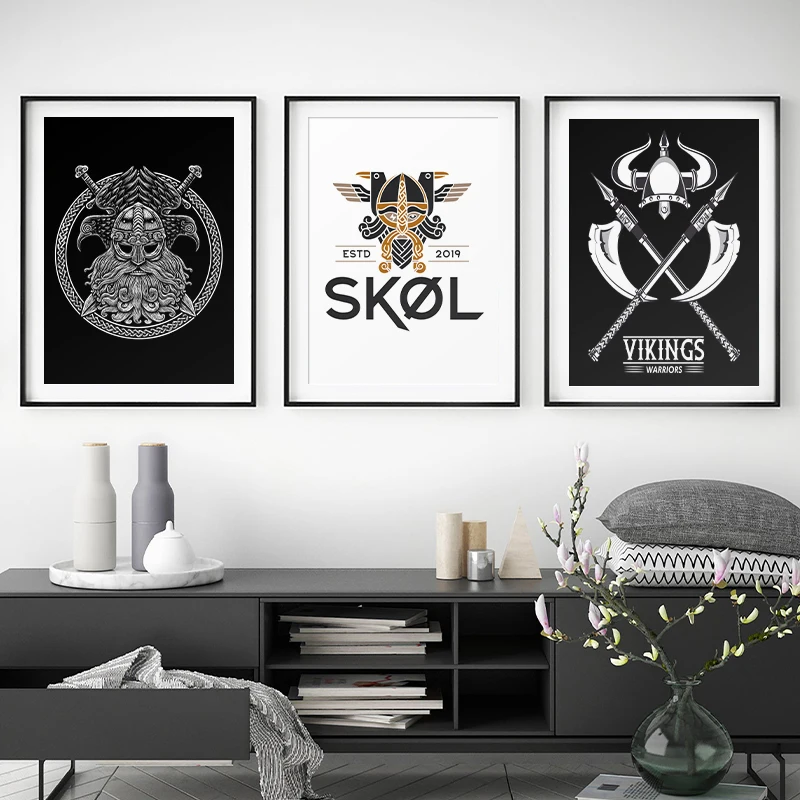 

Nordic Viking Odin Canvas Painting Vikings Warrior Wall Art Poster and Print Pictures Modern Classical Tattoo Shop Decoration