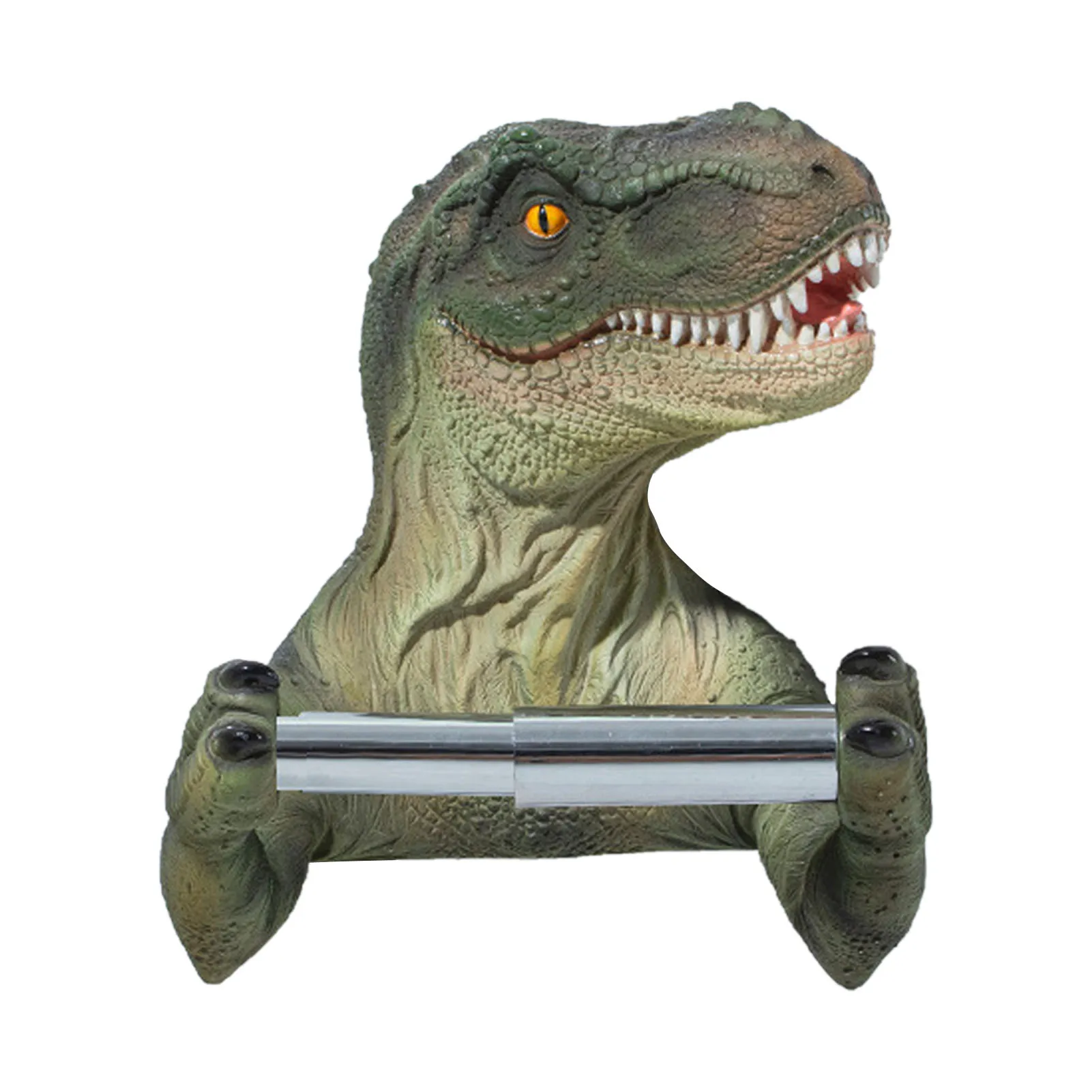 

Resin Dinosaur Toilet Paper Stand Realistic Tyrannosaurus Tissue Holder Punch-free Wall-mounted Towel Rack For Bathroom Kitchen