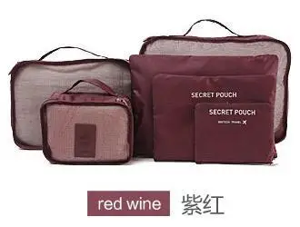 Wine red 6 шт. Водонепроницаемая дорожная сумка для хранения одежды Упаковка куб Органайзер Для Багажа Наборы нейлоновые домашние дорожные сумки для хранения - Цвет: Wine red
