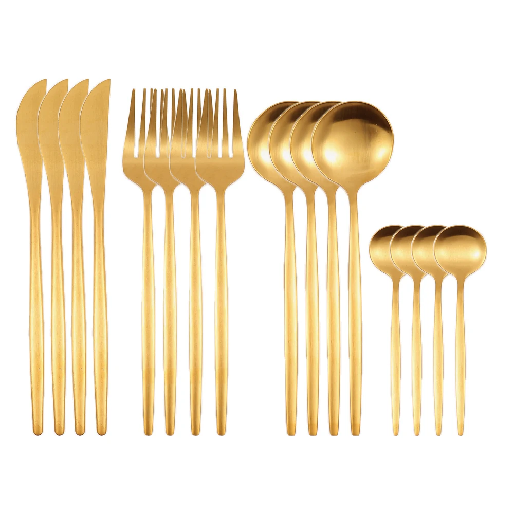 

Flatware 16 Stainless Steel Cutlery Set Green Gold Dinnerware Spoon and Fork Set Fruit Forks for Kids Chopsticks Dropshipping