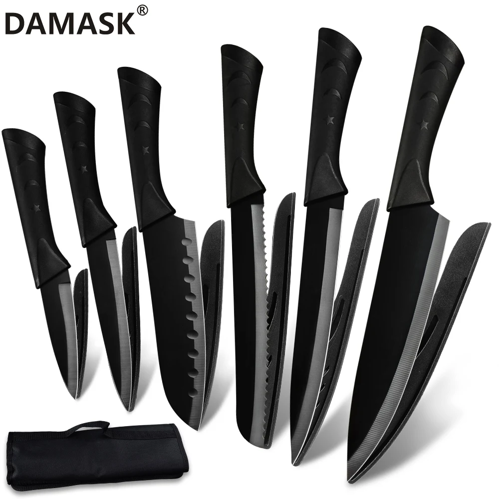 Damask черный набор кухонных ножей японские ножи шеф повара нарезка хлеба Santoku