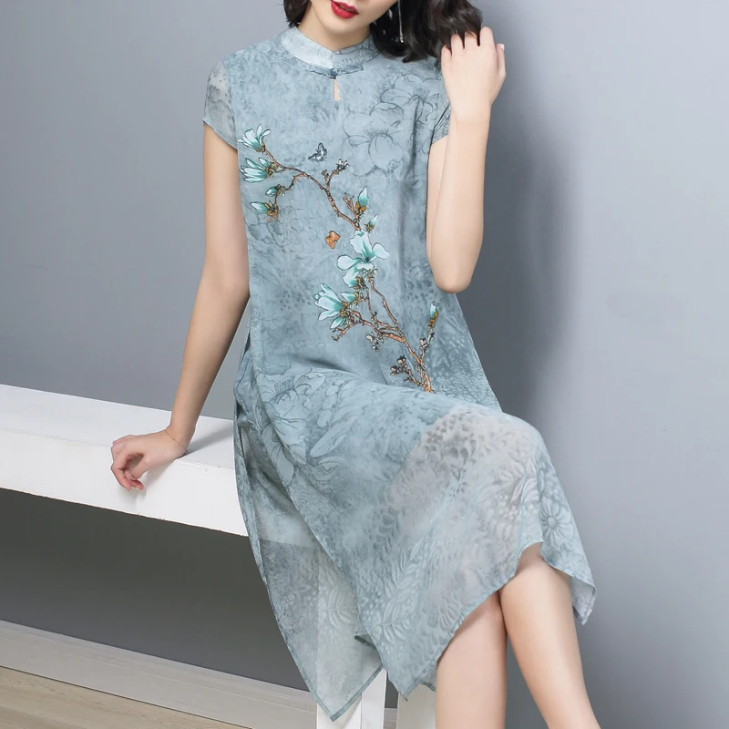 Женское Летнее шелковое платье 2020 винтажное элегантное цветочное миди Сетчатое