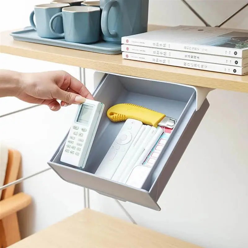 

Plastic Under Table Drawer Box Kitchen Plastic Storage Holder Desk Organizer Note Pen Stationery Storage Box Large Case