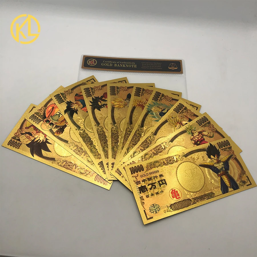 5 шт. или 10 шт./лот, японский dragon ball z Master Roshi 10000 Yen, Золотые пластиковые банкноты для детской классической коллекции памяти - Цвет: 10pcs set