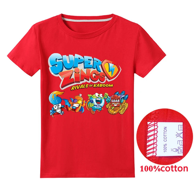 Camisetas con estampado de dibujos animados para ni&ntilde;os y ni&ntilde;as, ropa de algod&oacute;n de Superzings, de verano-3
