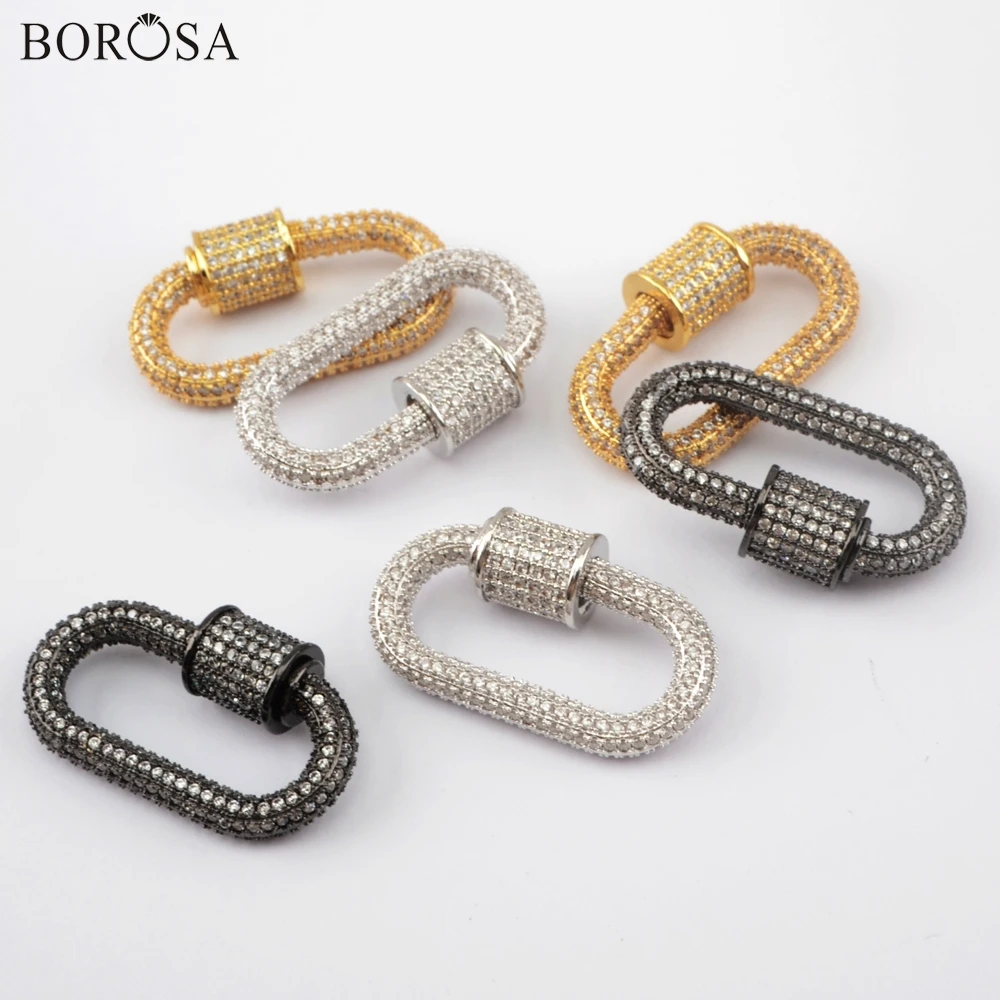 

BOROSA 5/10Pcs Metal Hook Clasp Jewelry Accessories Zircon Crystal Clasp for Necklace Pendants Spiral Screw Clasp Charms WX1307