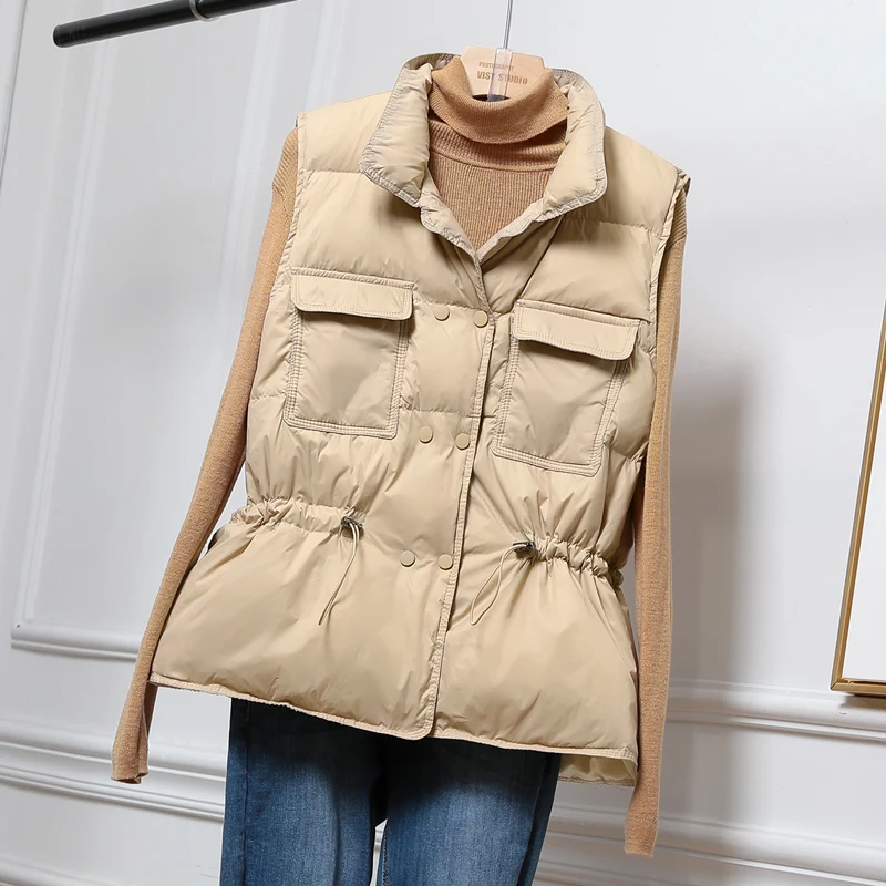 Зимний пуховой жилет женский короткий без рукавов куртка легкий утепленный