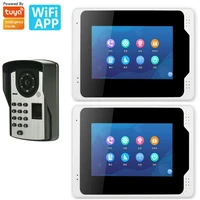tuya app control 7inch wired wifi fingerprint password video door phone doorbell intercom entry system with ir cut 1080p camera