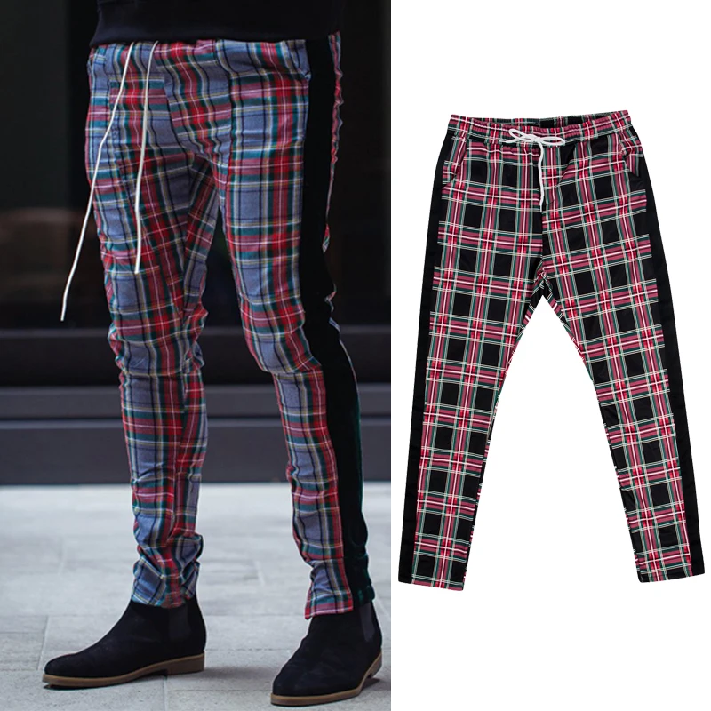 

Men Gym Slim Fit Trousers Plaid Tracksuit Bottoms Skinny Joggers Sweat Long Pants Track Pants