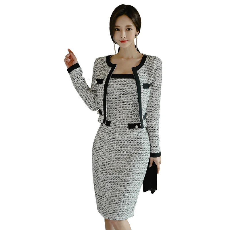 2019 осенне зимний модный твидовый комплект из 2 предметов женская короткая куртка