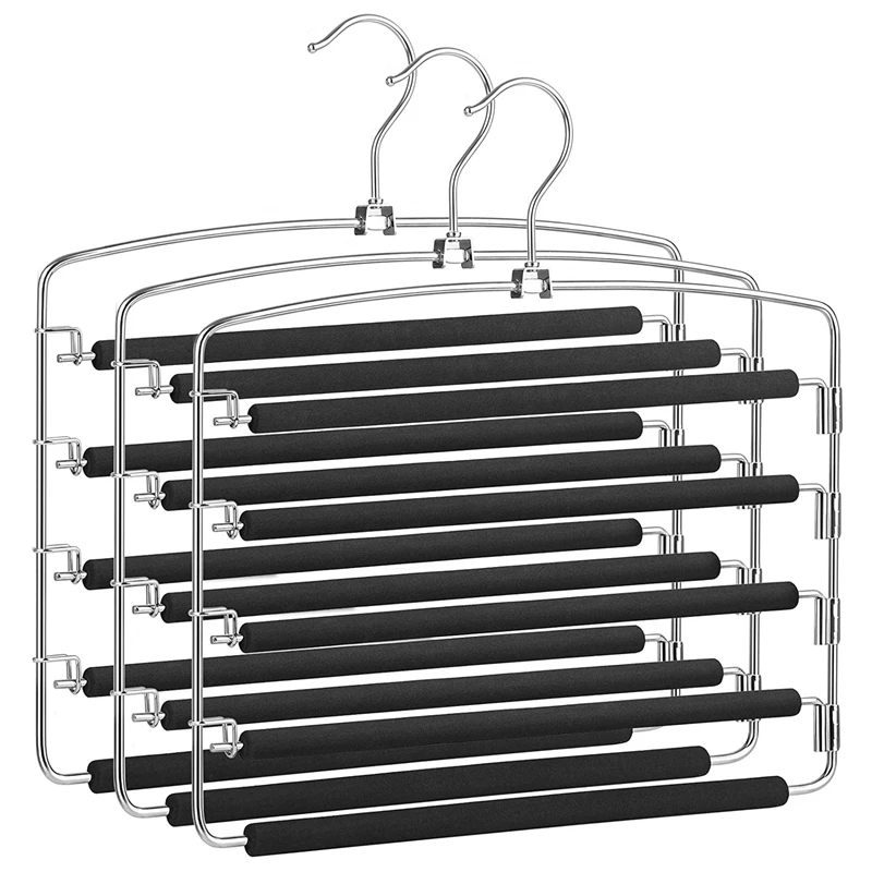 

Trouser Hangers, Space-Saving, Set of 3 Multiple Metal Hangers, Stable, Non-Slip Padding, Swiveling Trouser Bars