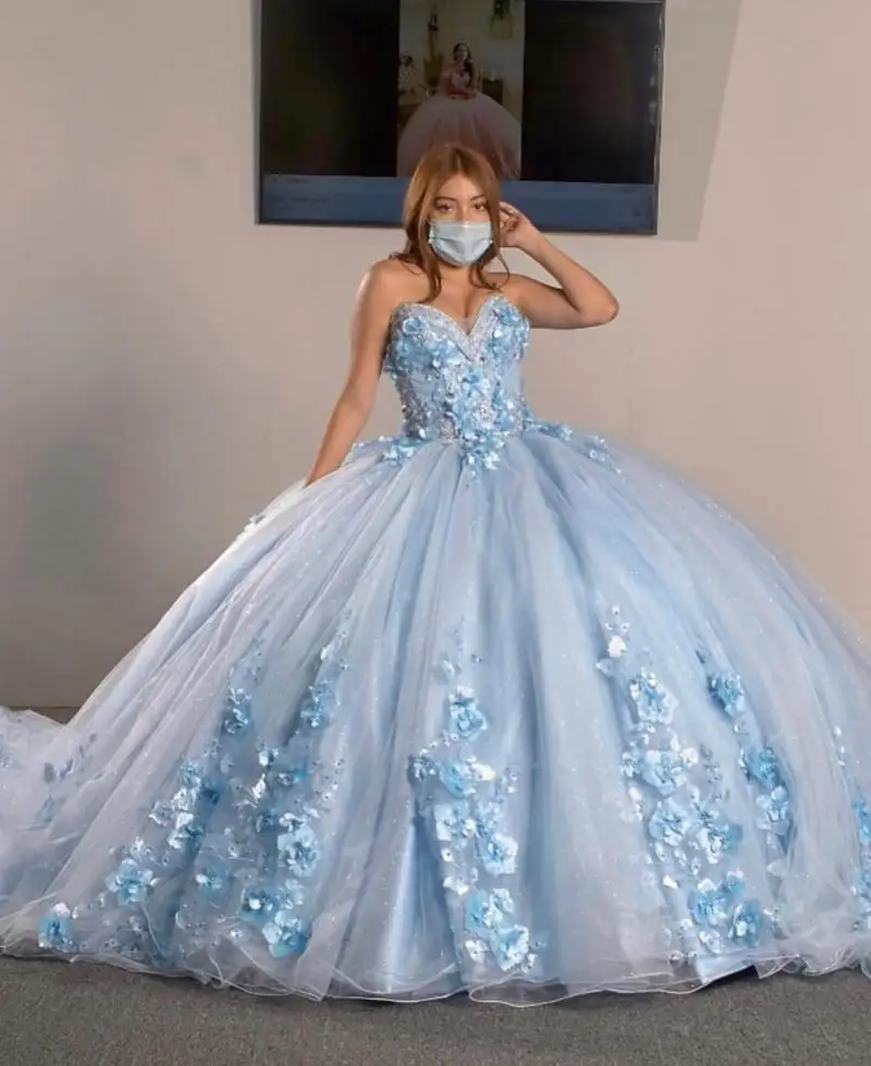 

Светильник-голубые цветочные платья для Quinceanera для милой 16-летней девушки бальное платье пышный Женский корсет начальные платья для вечерн...