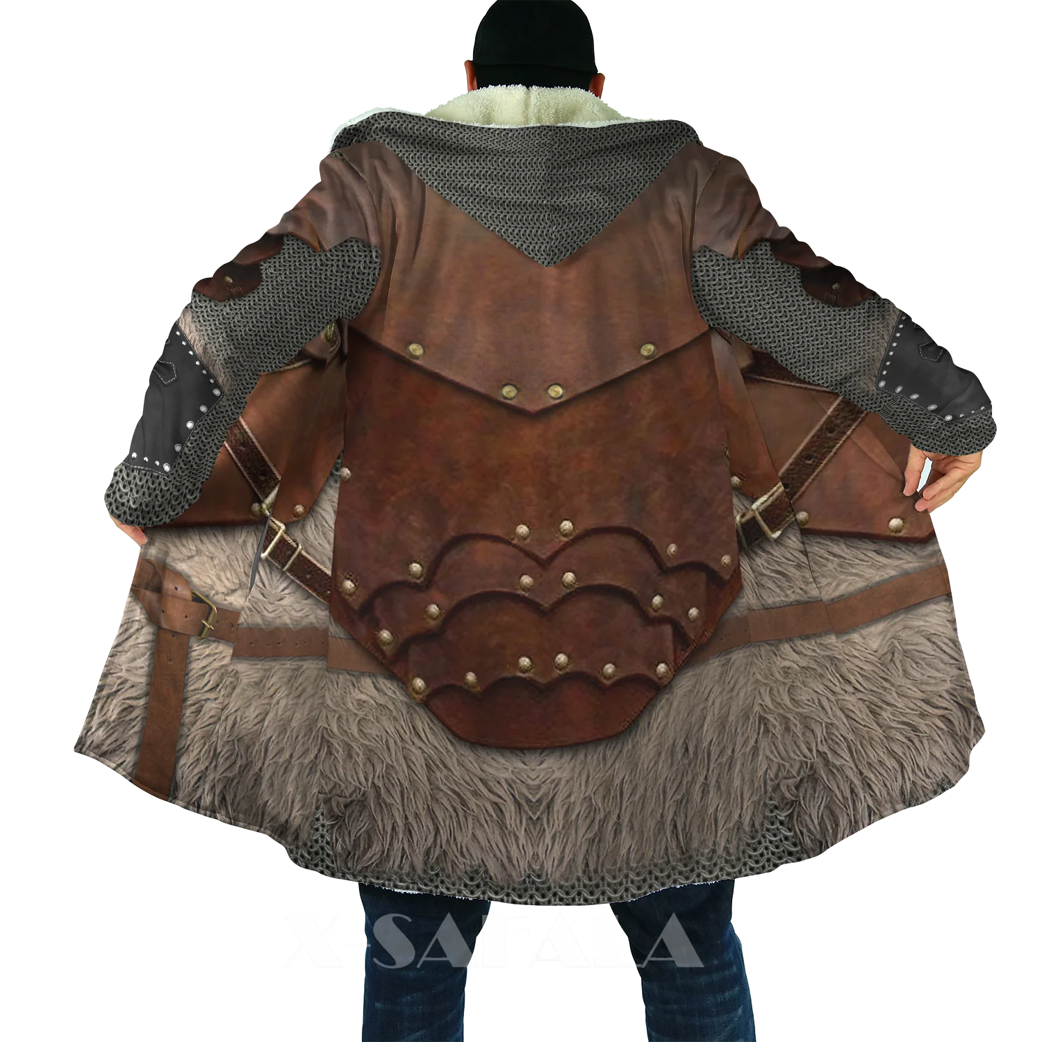 Толстая теплая накидка с капюшоном для мужчин Броня викингов символом