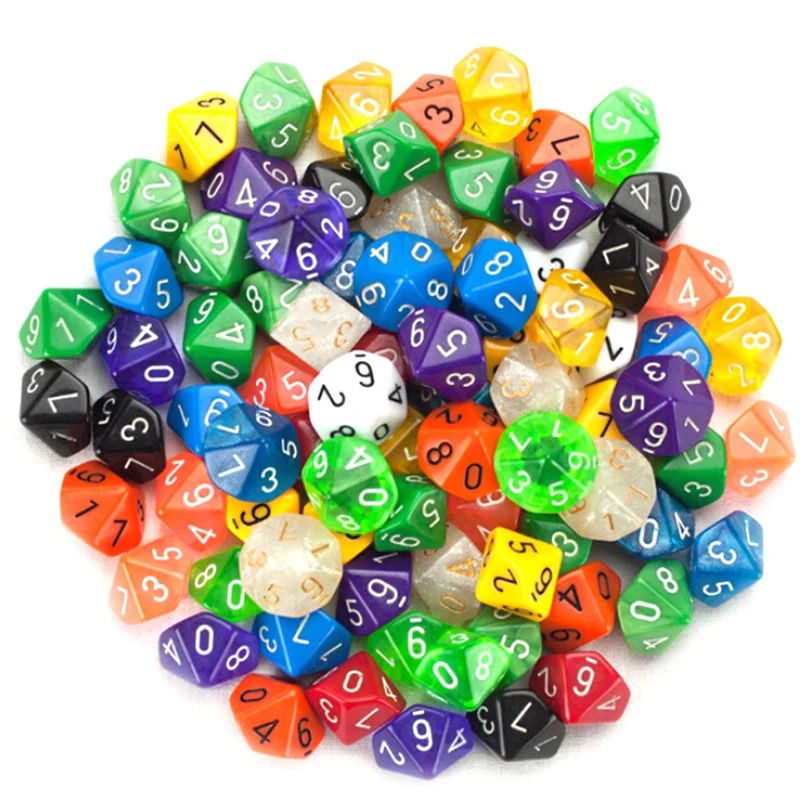 4 шт. Прозрачный Многоцветный D10 ролевой игры 10 кости под давлением Двусторонняя