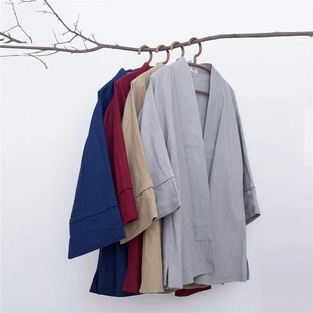 Мужская китайская рубашка Hanfu из хлопка и льна однотонный Повседневный Кардиган