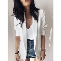 cinessd lapel solid suits blazer coats office lady work long sleeve fake pocket black casual loose jackets women business blazer