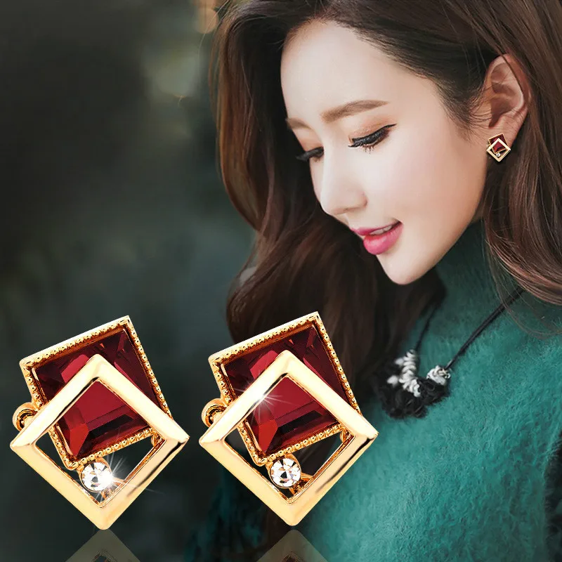 Korean Fashion Hypoallergenic Crystal Square Stud Earrings Gifts for Women Charm Small Earring Jewelry | Украшения и аксессуары