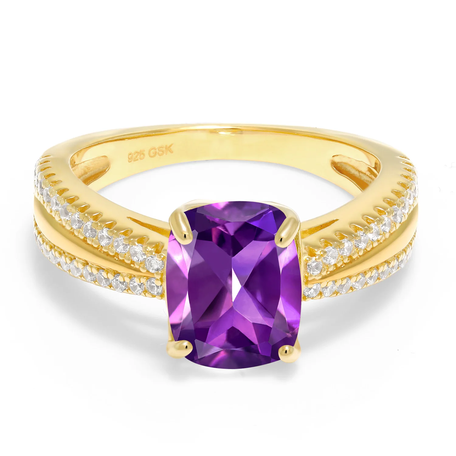 GemStoneKing 2 58 Ct подушка натуральный Фиолетовый аметист ювелирные изделия 18K желтое