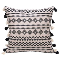 modern throw pillow case geometry printed cushion cover with tassels black jacquard print pillowcase home textiles