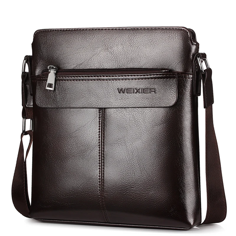 WEIXIER brand men's bag youth messenger bag zipper leather bag Ipad handbag men's shoulder bag