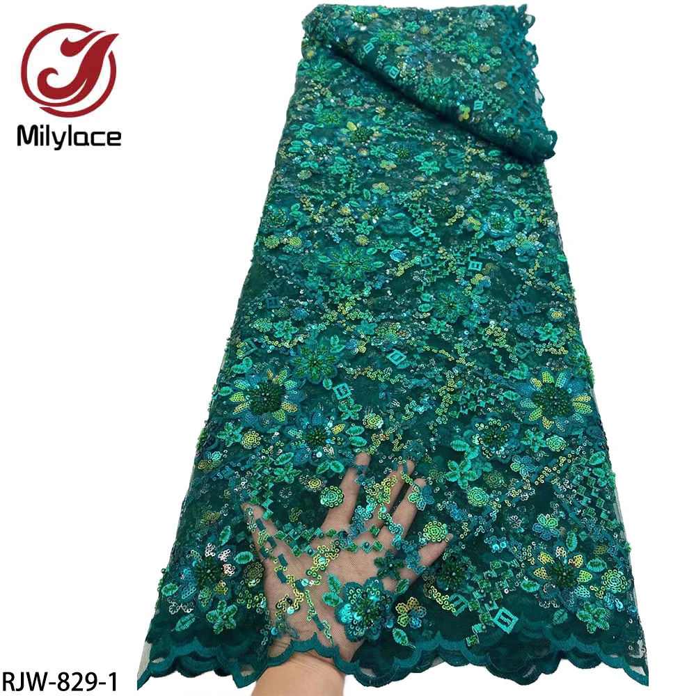 

High Quality Embroidered Sequin French Tulle Lace Fabric for Wedding/party Dress Nice Design African Net Lace Fabric RJW-829
