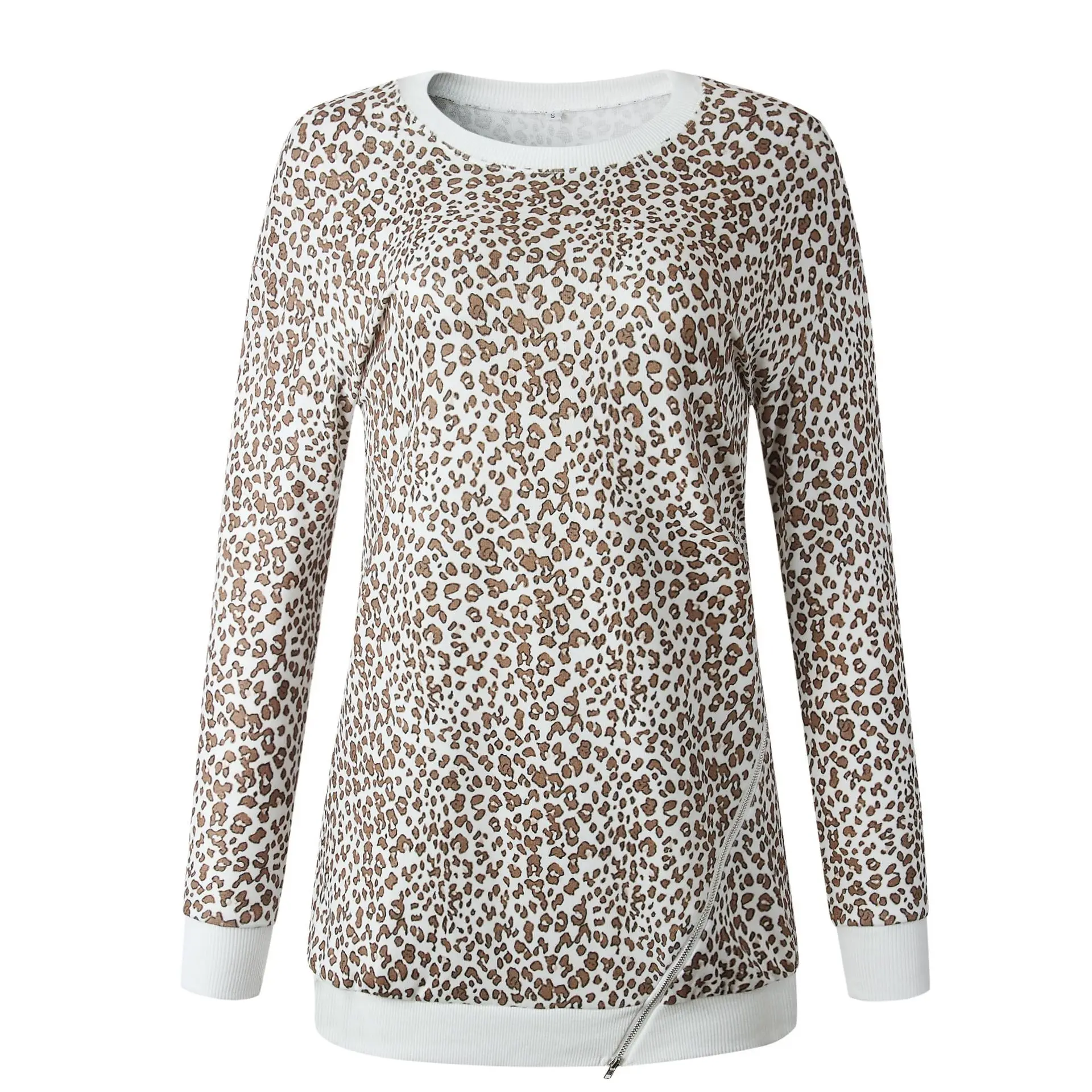 

Autumn Leopard Women Hoodies Side Zipper Female Loose Long Pullovers Top Long Sleeve O-Neck Harajuku Hoody Sweatshirt Streetwear