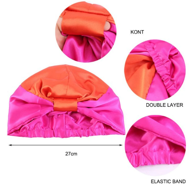 

Silk Salon Bonnet Women Sleep Shower Cap Solid Bath Towel Hair Dry Quick Elastic Hair Care Bonnet Head Wrap Hat Fashion Nightcap