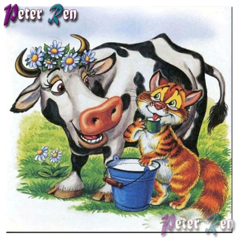 

5d Cartoon Diamond Painting DIY full Square\Round Rhinestone Embroidery Mosaic Cows and cats pictures Children decorating gifts