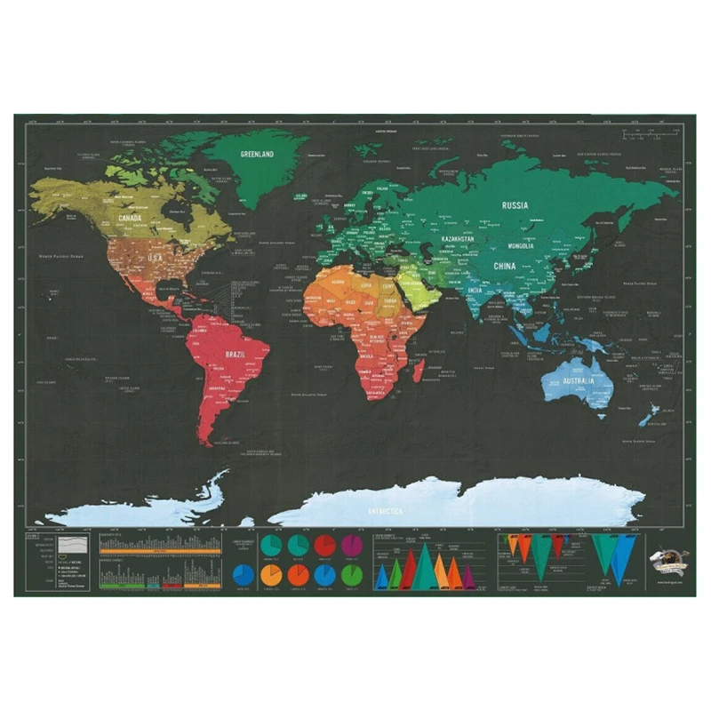 Small Mini Version Black Scratch Map Creative Luxury World Gold Travel |