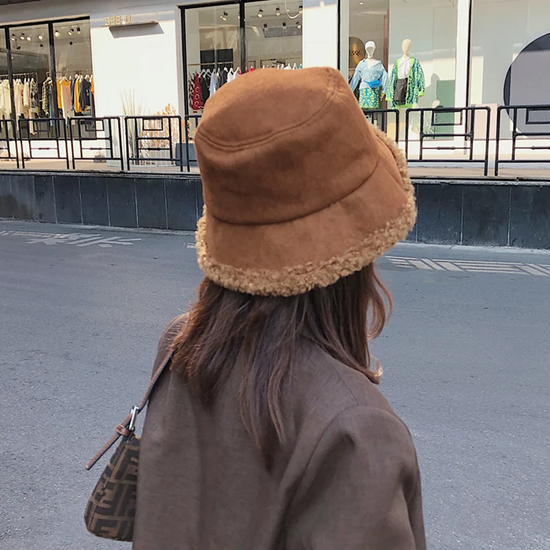 Зимняя замшевая Панама из овечьей шерсти для женщин и девочек плотная теплая
