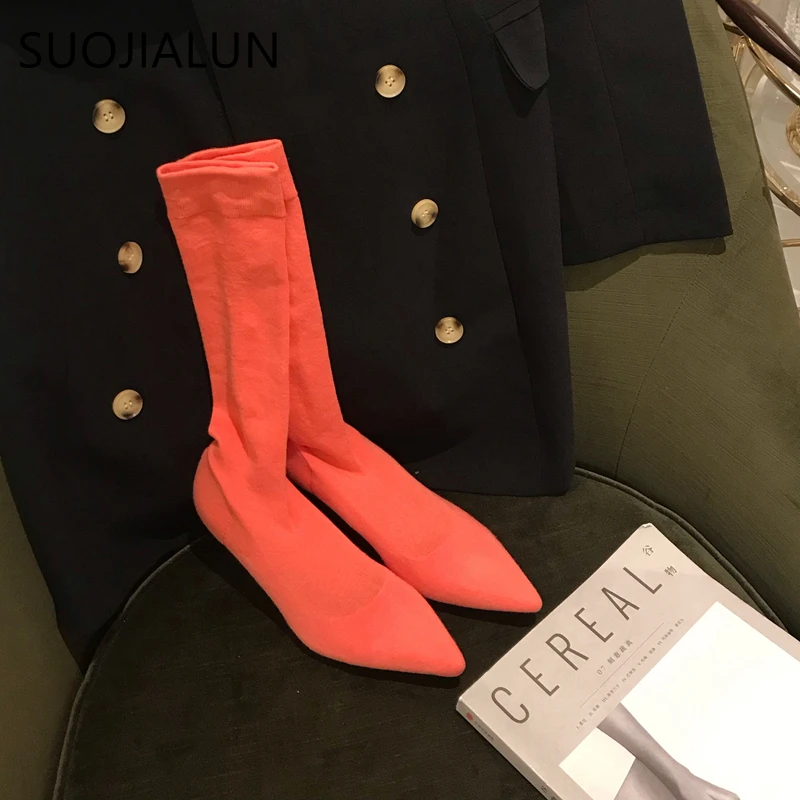 SUOJIALUN/женские ботинки модные эластичные ярких цветов сезон весна осень женские
