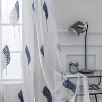 cdiy sheer curtain dark blue leaf embroidered curtain for bedroom and living room modern voile tulle curtains drapes custom