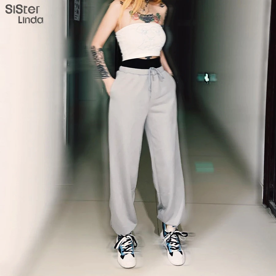 Женские спортивные брюки Sisterlinda лоскутные с высокой талией на шнуровке свободные