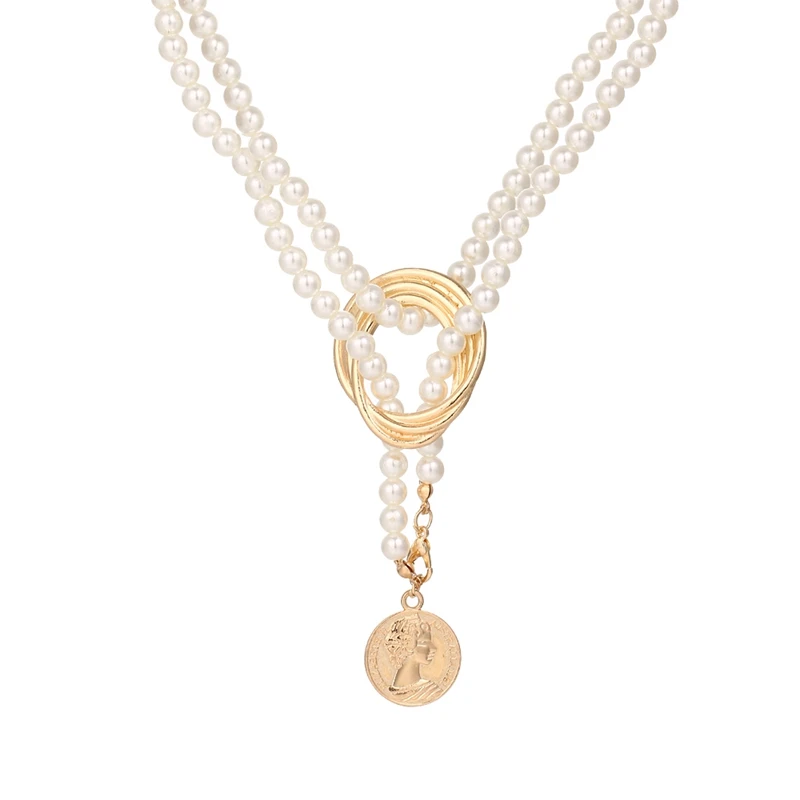 

ZOVOLI Vintage Pearl Necklaces For Women Fashion Multi-layer Shell Knot Pearl Chain Necklace 2020 NEW Coin Cross Choker Jewelry
