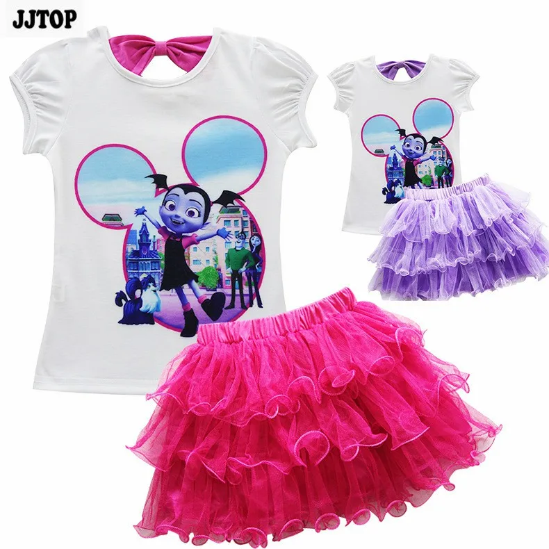 Модные детские отборные наряды комплекты одежды для девочек топы с принтом vampyina